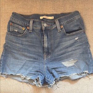 Levi’s Blue Distressed Jean Shorts with Frayed Hem